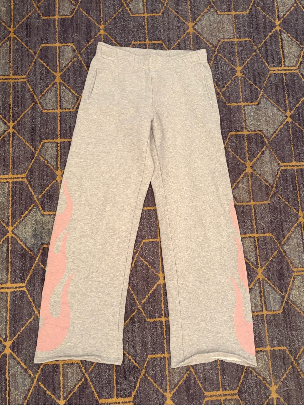 Grey Sweatpants with Pink Flame Accent